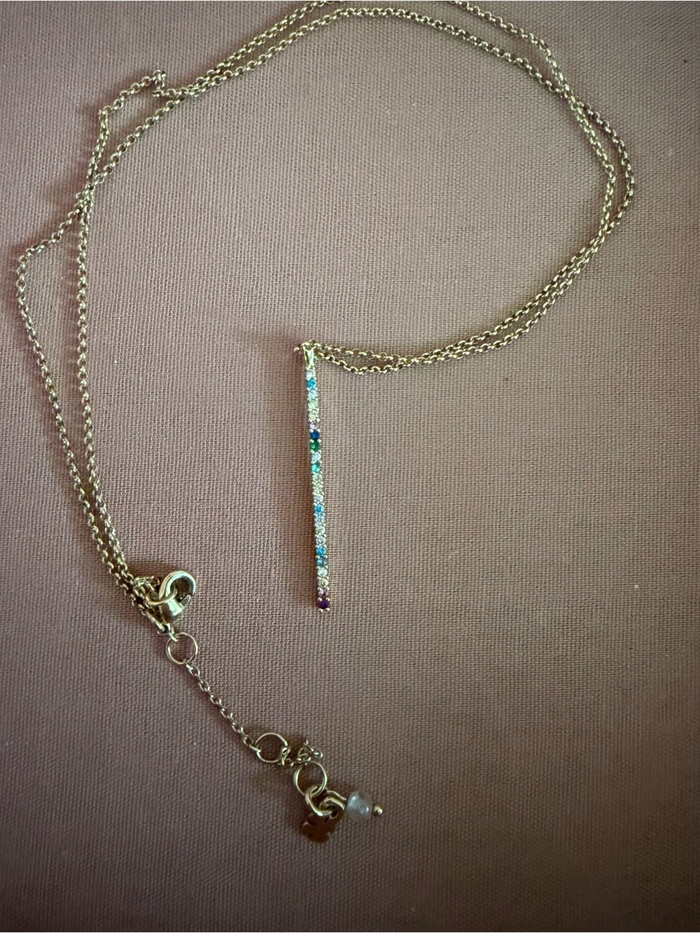 Lucky Brand Multicolor Crystal Bar Pendant Necklace Gold Tone